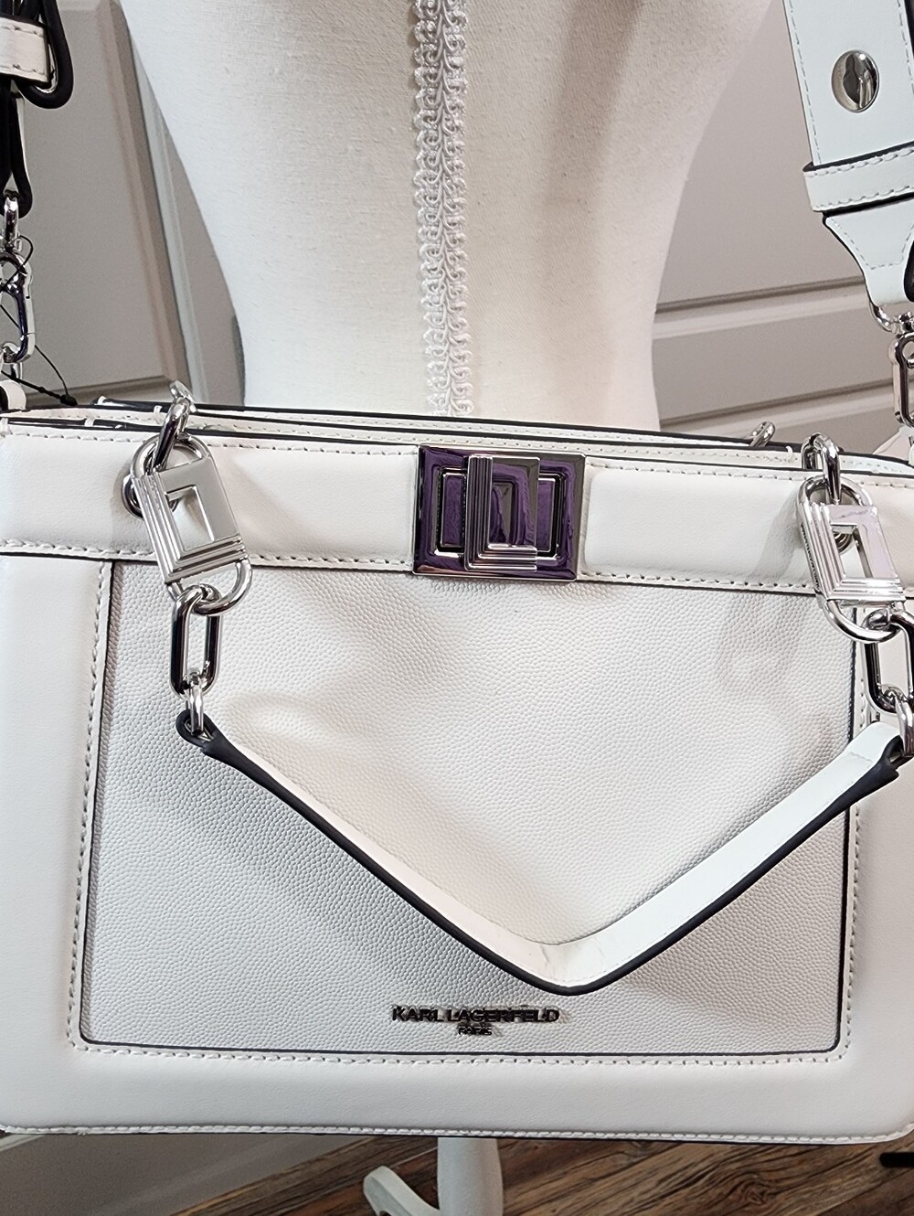 Karl Lagerfeld Winter White Ivette Top-Handle Satchel Or Cross Body NWT